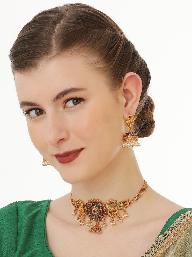 Rofarword South Indian Jewellery Set /Temple Jewelry Set /Choker Necklace / Choker Set/ Bollywood Jewelry/ Indian Jewelry/ Gifts Matte-Choker-101