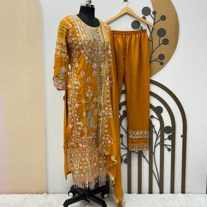 Designer Punjabi Yellow Suit, Women Salwar Kameez, Ethnic Readymade Kurta, Sharara and Dupatta Set, Pakistani Outfits, Beautiful 3 Pc Suit