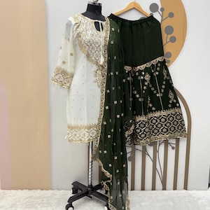 Embroidered Georgette Sharara Suit: Indian Party Wedding Wear