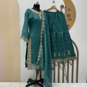 Embroidered Sky Blue Punjabi Suit: Silk Salwar Kameez