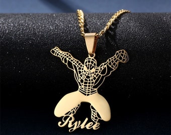 Spider Man Name Necklace 14K Gold Plated Custom Name Necklace, Personalized Jewelry, Personalized Gifts, Summer Jewelry