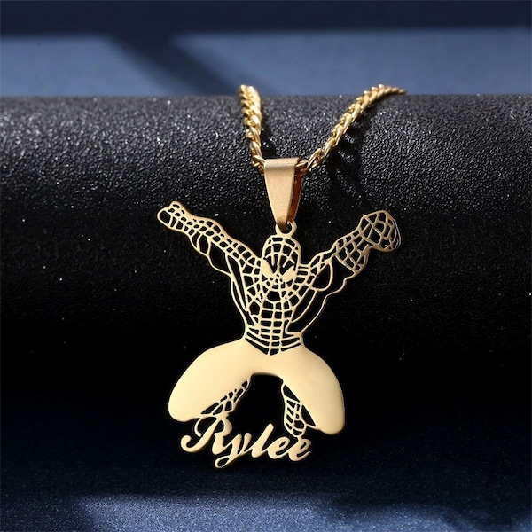 Spider Man Gold Necklace Etsy