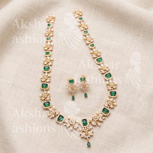 Emerald Green Bridal Necklace Set, Art Deco Wedding Jewelry, Gold CZ Statement Necklace, Luxury Gift for Women