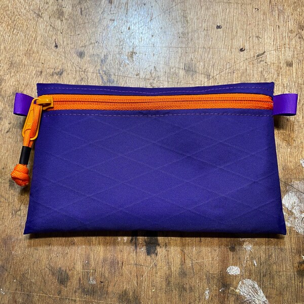 Purple X-pac Zip Pouch / EDC organiser | Orange Zip | Lightweight Travel / Adventure Wallet for Hiking and Bushcraft