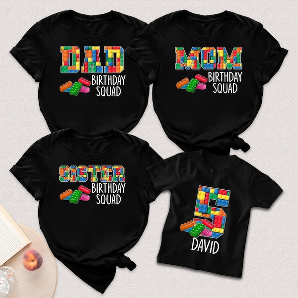 Family Matching Building Block Birthday Shirt, Block Toy Personalized Name Birthday Party, Birthday Photo Custom Outfit Kids Toddlers Adults