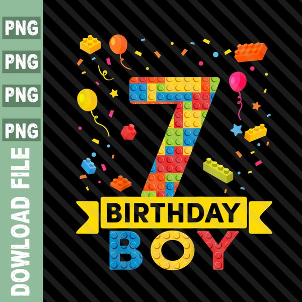 Birthday Block Building PNG, 7 years old birthday boy, Block Building Birthday Boy Png, Blocks 7th Birthday Boy png