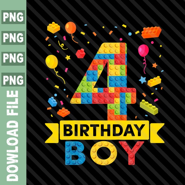 Birthday Block Building PNG, 4 años birthday boy, Block Building Birthday Boy Png, Blocks 4th Birthday Boy png