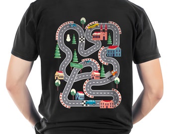 Play Car Race on Dad's Back, Mat Road Car Race Track T-shirt, Dad Mom