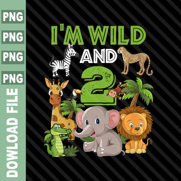 Two Wild Baby Safari Animals PNG, Leopard Print Two Wild, Two Wild Birthday, Two Wild Animal PNG, 2nd Birthday Safari Animals