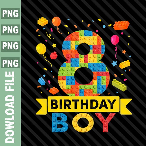 Birthday Block Building PNG, 8 years old birthday boy, Block Building Birthday Boy Png, Blocks 8th Birthday Boy png