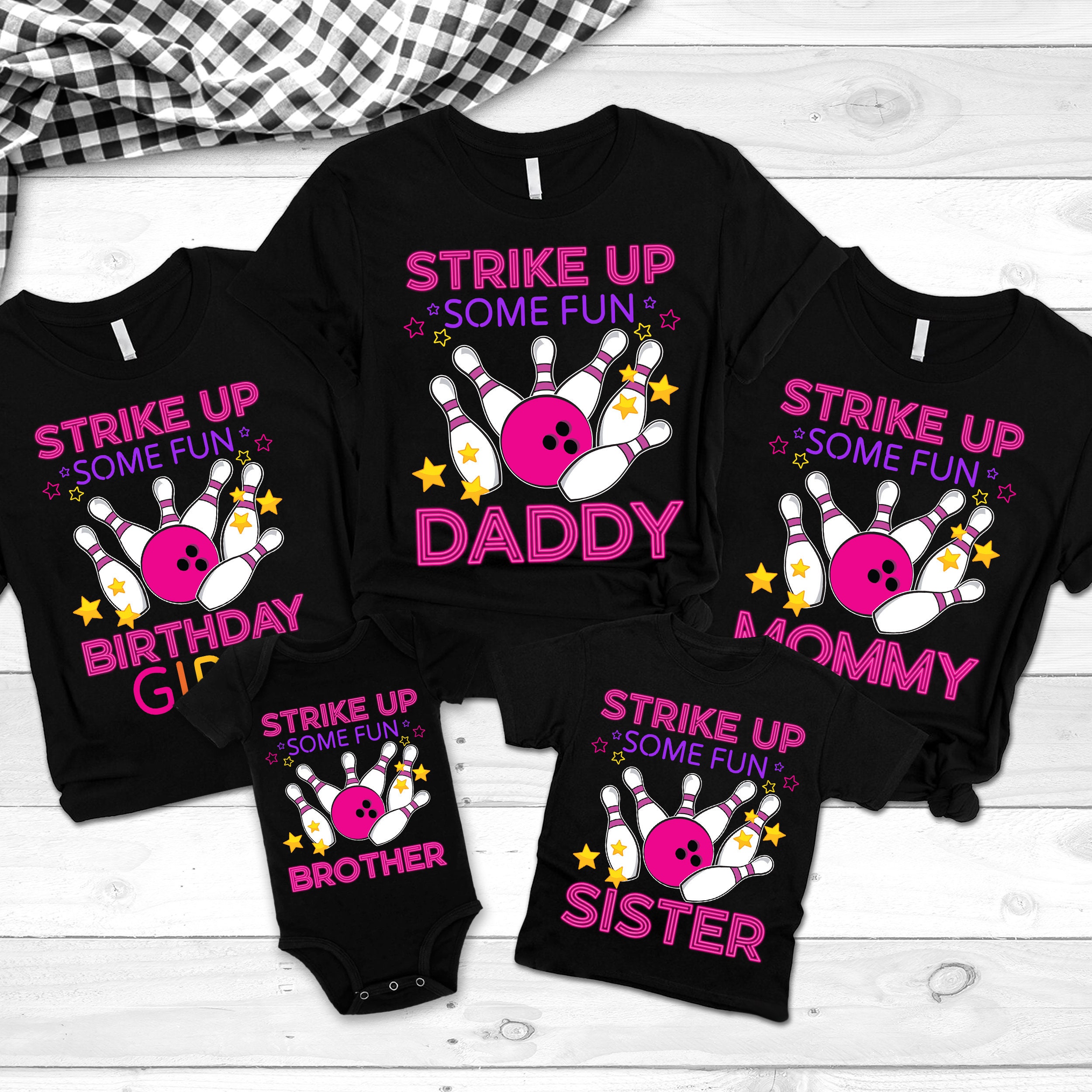 Bowling Birthday Shirt Strike Up Some Fun Bowling Party T-Shirt Rainbow Bowling Girls Birthday TShirt Girls Bowling Birthday Shirts Family