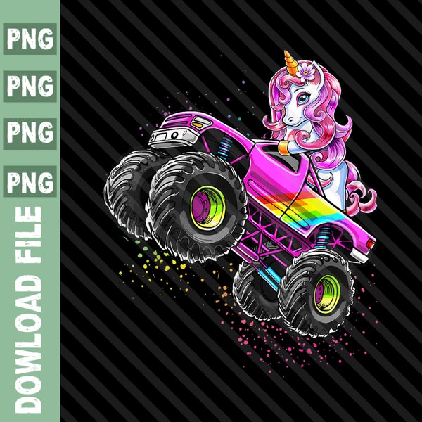 Birthday Monster Truck PNG, Monster Truck Unicorn Birthday Png, Unicorn Birthday png, Unicorn Riding Monster Truck PNG