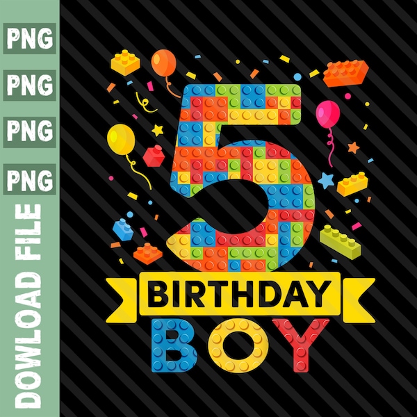 Birthday Block Building PNG, 5 years old birthday boy, Block Building Birthday Boy Png, Blocks 5th Birthday Boy png