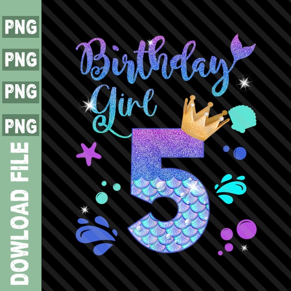 5th Birthday Mermaid PNG, 5th birthday Girl Png, 5 years old birthday Girl, Mermaid Birthday Girl Png, Rawr I'm 5 Birthday Mermaid png