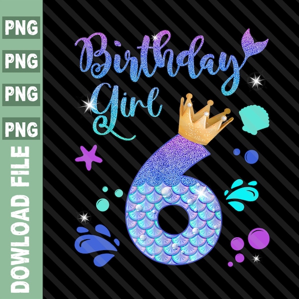 6th Birthday Mermaid PNG, 6th birthday Girl Png, 6 years old birthday Girl, Mermaid Birthday Girl Png, Rawr I'm 6 Birthday Mermaid png