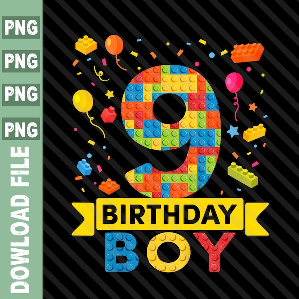 Birthday Block Building PNG, 9 years old birthday boy, Block Building Birthday Boy Png, Blocks 9th Birthday Boy png