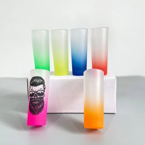 Set of (6) 2.5 oz Blank Sublimation Gradient Colored Shot Glass Set, Ombre Sublimation Double Shot Glass Set, Frosted Shot Glass