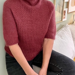 Knitting Pattern Frosty Sweater Short & Long Sleeves, set-in sleeves, eyelet, Drops yarn,  PDF English, XS (S) M (L) 2XL (3XL)