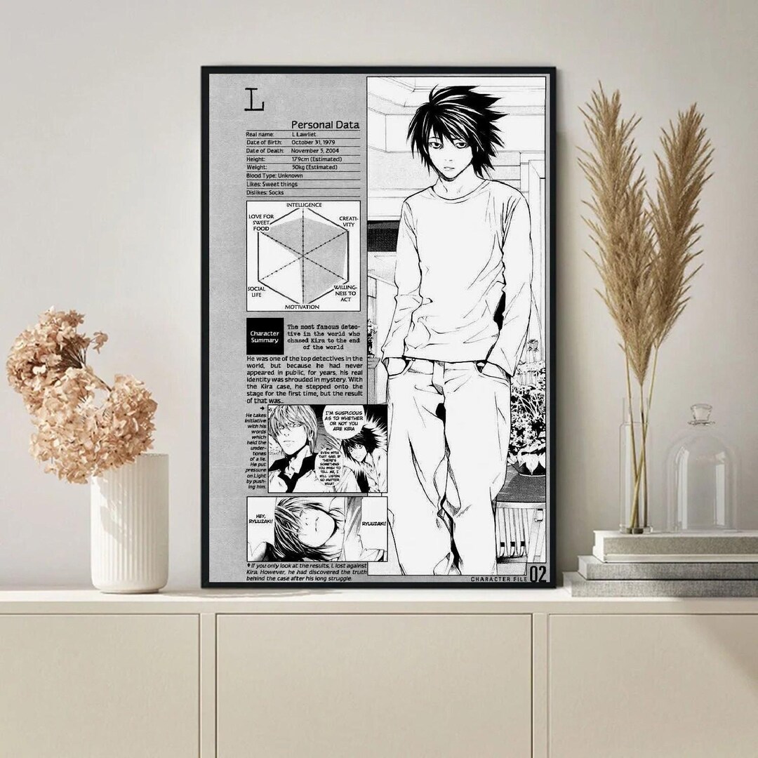 Death Note Poster, Anime Wall Decor, Minimalist Wall Art, Light Yagami ...