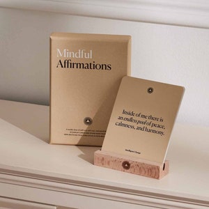 Mindful Affirmations cards, positive affirmation cards for women, positive affirmations, inspirational quotes, with display stand, self love daily messages, home decor, office desk accessory, aesthetic, gift for her, gifts for women