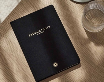 Black Productivity Planner, Undated Daily To-Do, Habit Tracker
