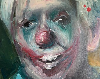 Peinture de clown sans titre. 24x30. Huile sur toile carton 2021