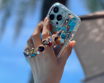 WHIMVOY Custom Mirror Phone Case with Crystal Chain Bracelet | For iPhone 16 15 14 13 Pro Max |  Multicolor Diamond | Gift for Her