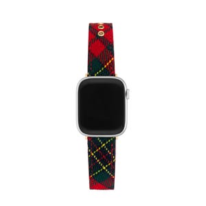 Christmas Tartan Apple Watch Band丨Plaid Women Fabric and Leather Watch Strap丨for Series 10/9/8/7/6/5/4/3/Ultra丨 Luxury Aesthetic iWatch Band