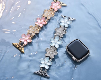 Rhinestone Flower Apple Watch Band | Elastic Beaded Bracelet