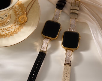 Celestial Leather Apple Watch Band, Star Rhinestone iWatch Strap