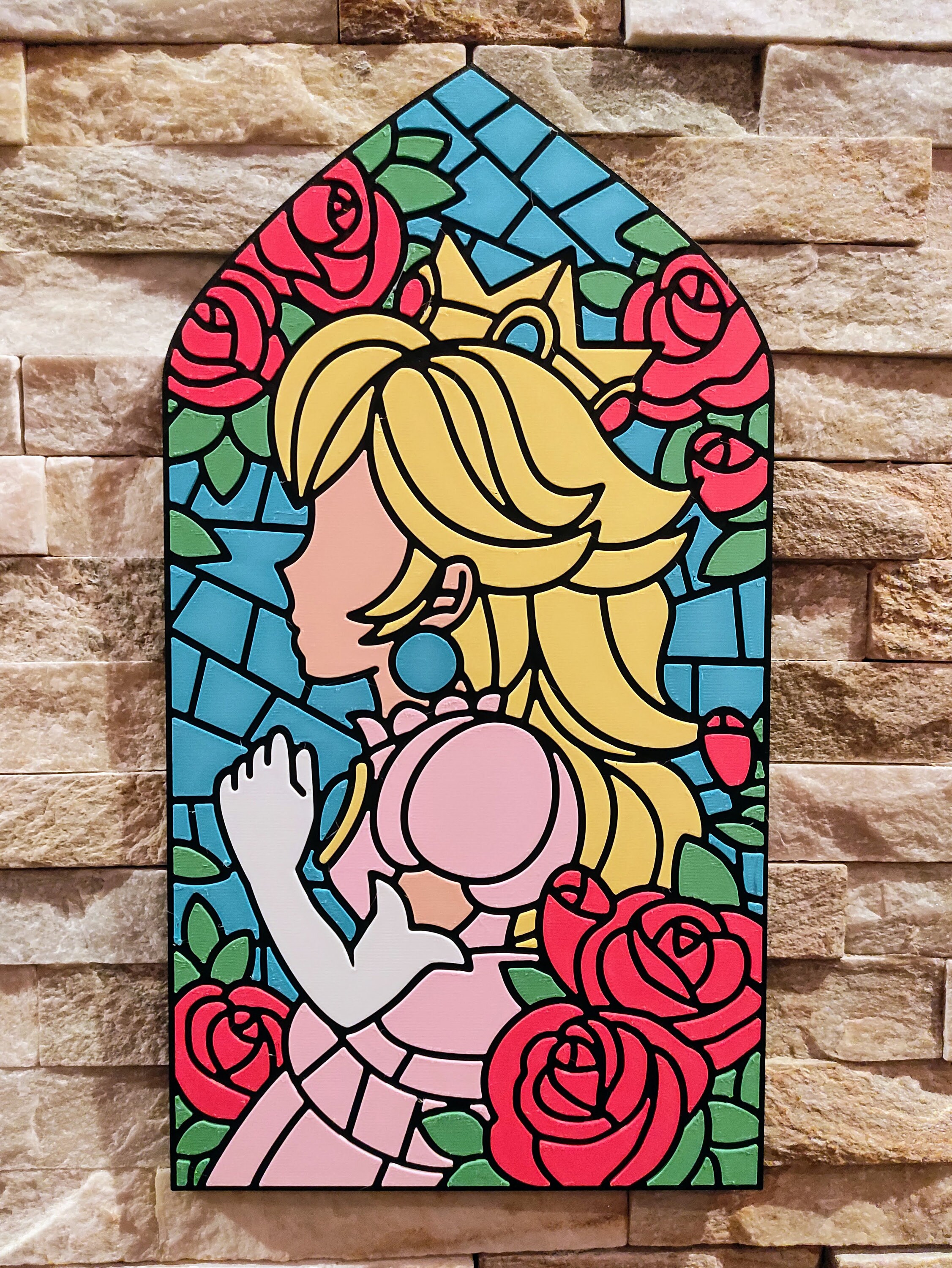 Princess Peach Stained Glass Portrait Wall Art Decoration - Etsy