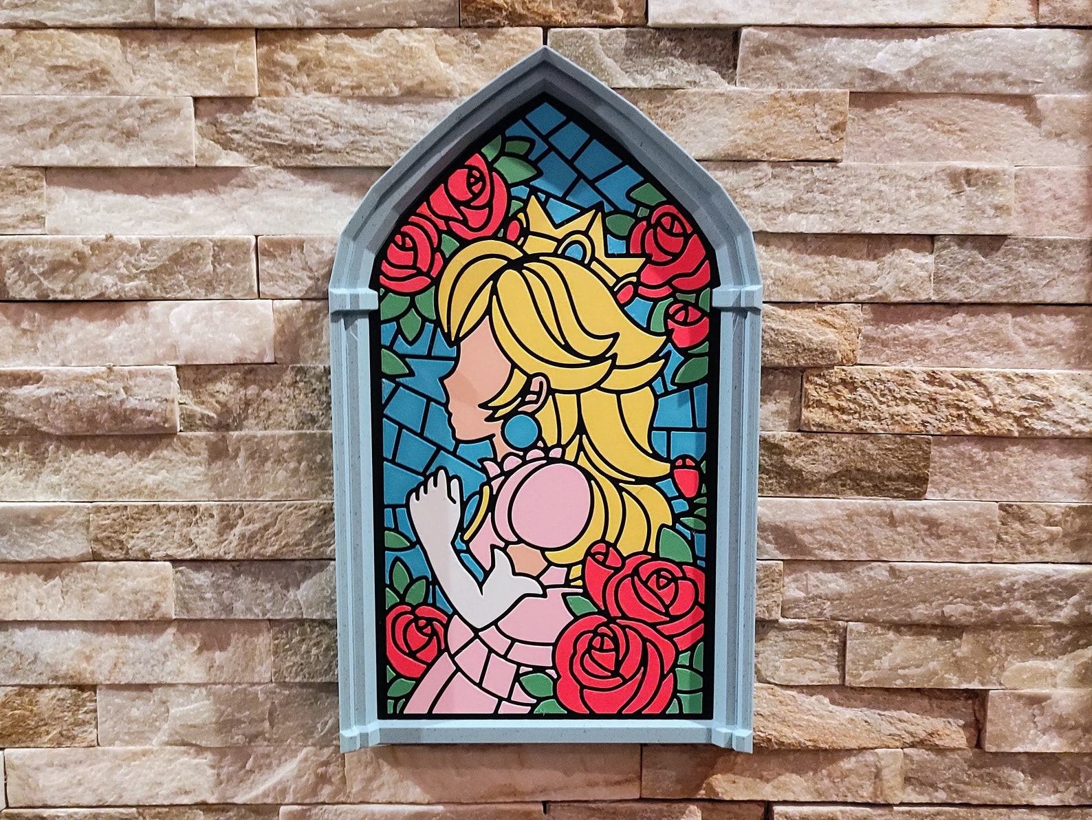 Princess Peach Stained Glass Portrait Wall Art Decoration Etsy