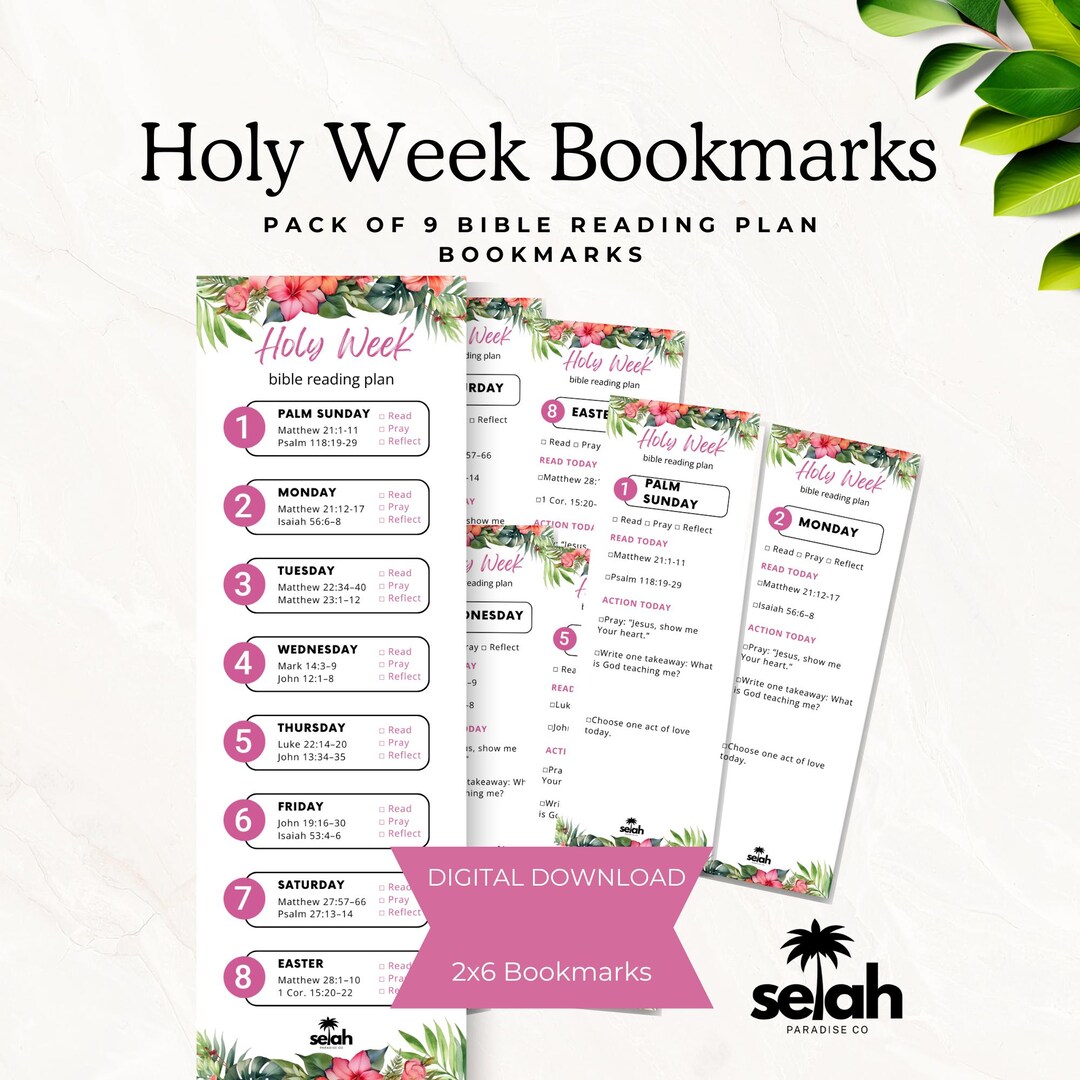 Holy Week Bible Reading Plan Bookmarks | Palm Sunday | Christian Easter ...