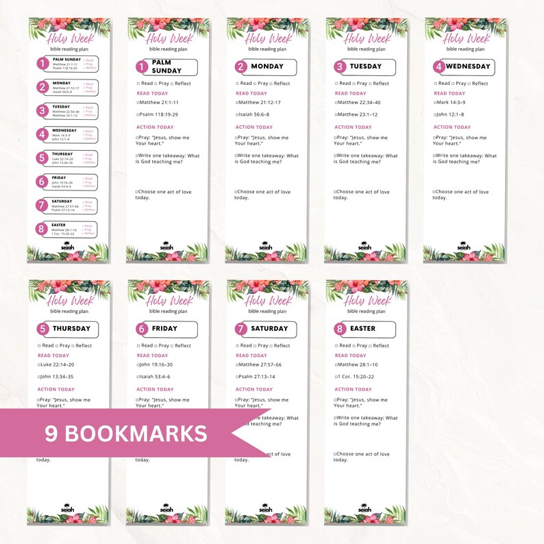 Holy Week Bible Reading Plan Bookmarks | Palm Sunday | Christian Easter ...