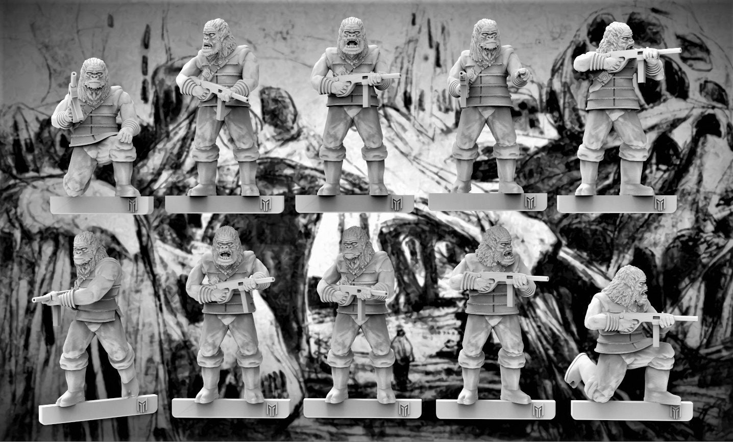 28mm Apes with Guns SMG x10 TGM-7