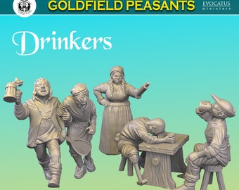 Set #1 Village drinkers Goldfied Peasants 28mm 32mm TGM-7