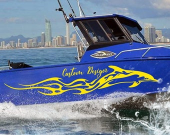 Sticker dauphin sport effet feu bateau, vinyle autocollant dauphin, sticker bateau, sticker marin, déco bateau dauphin, cadeau pour Fishermar