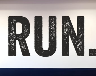 GYM Wall Sticker With Run Lettering, Motivational Vinyl Decal For Window Or Home Gym