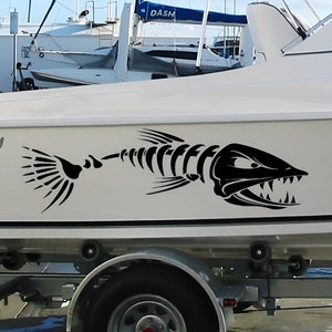 Sticker grote visboot met aangepast schedelontwerp, visskelet vinylsticker voor vissersboot, uniek cadeau voor mannen of papa, outdoor marine december
