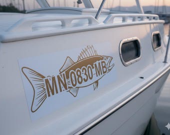 Custom Boat Registration Vinyl Decal, Sailboat Fish Motorboat 2-Piece Sticker
