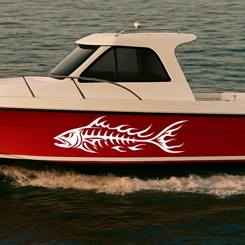 Fish Skeleton Boat Decal – Marine Vinyl Fishing Skull Sticker - Etsy