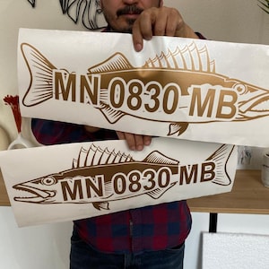 Custom Boat Registration Vinyl Decal, Fish Detail, 2-Piece Boat Sticker, Personalized Gifts, Custom Boat Decal for Husband