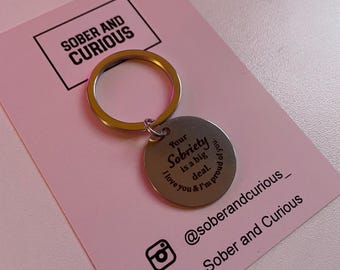 Sobriety Token Gift Keyring - Stainless Steel - Pocket  Hug
