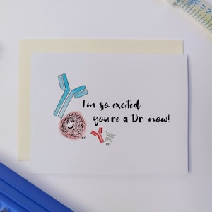 Je suis tellement excité que vous soyez un Dr maintenant! / Carte de vœux / aquarelle / Thèse de thèse de doctorat flowcytométrie microscopie anticorps