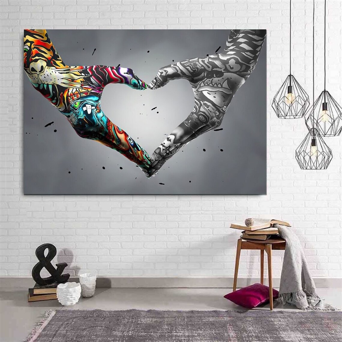 Graffiti Heart Sign Hands Canvas Banksy Wall Art Graffiti Etsy