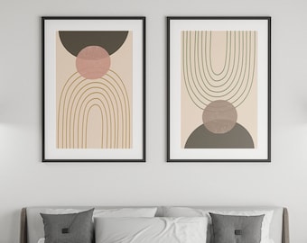 Printable Wall Art Set of 2, Boho Gallery Wall Art, Abstract arches and circles Art, Digital Drawing