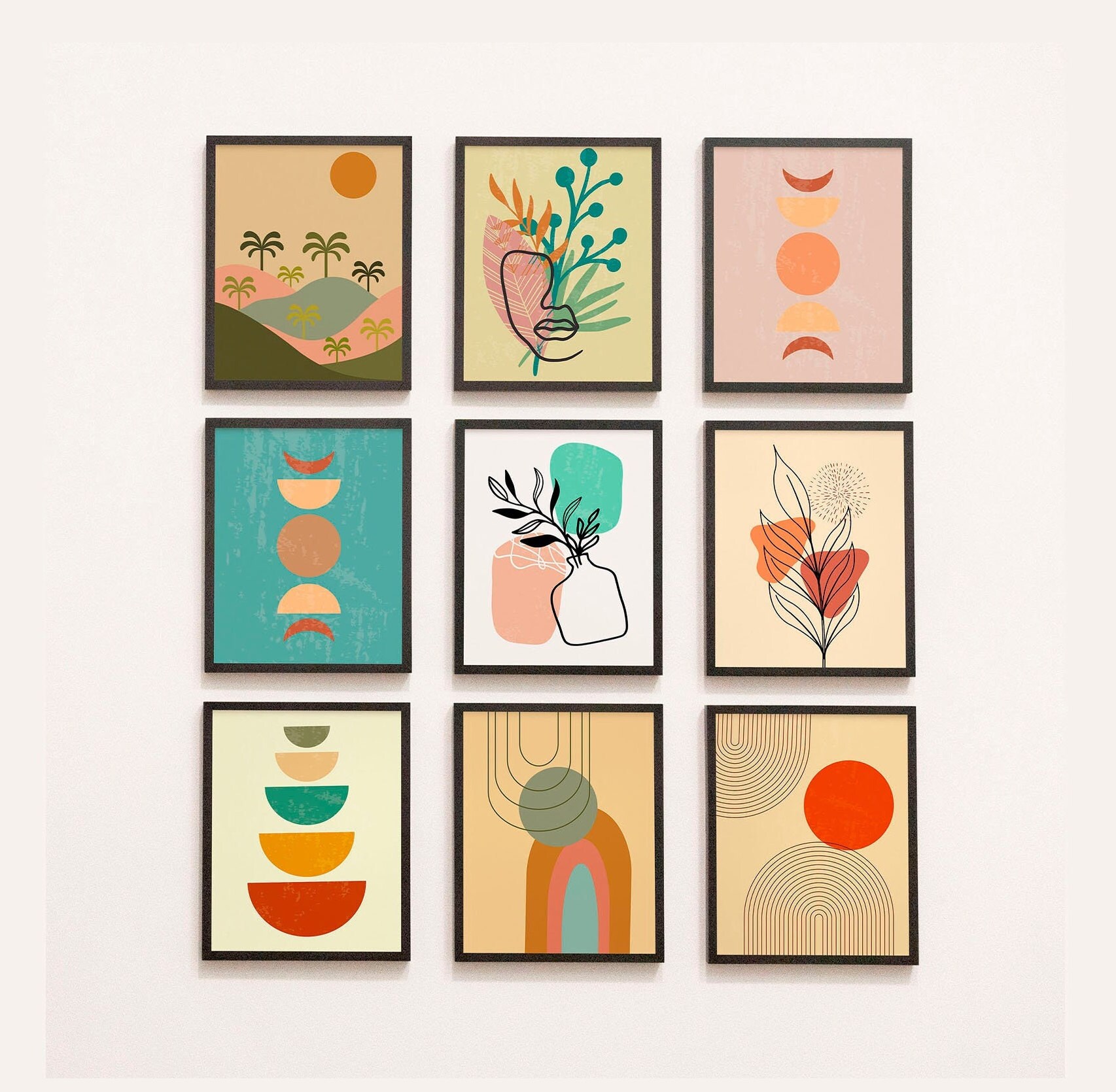 Printable Wall Art Set of 9 Boho Gallery Wall Art Set Boho Etsy