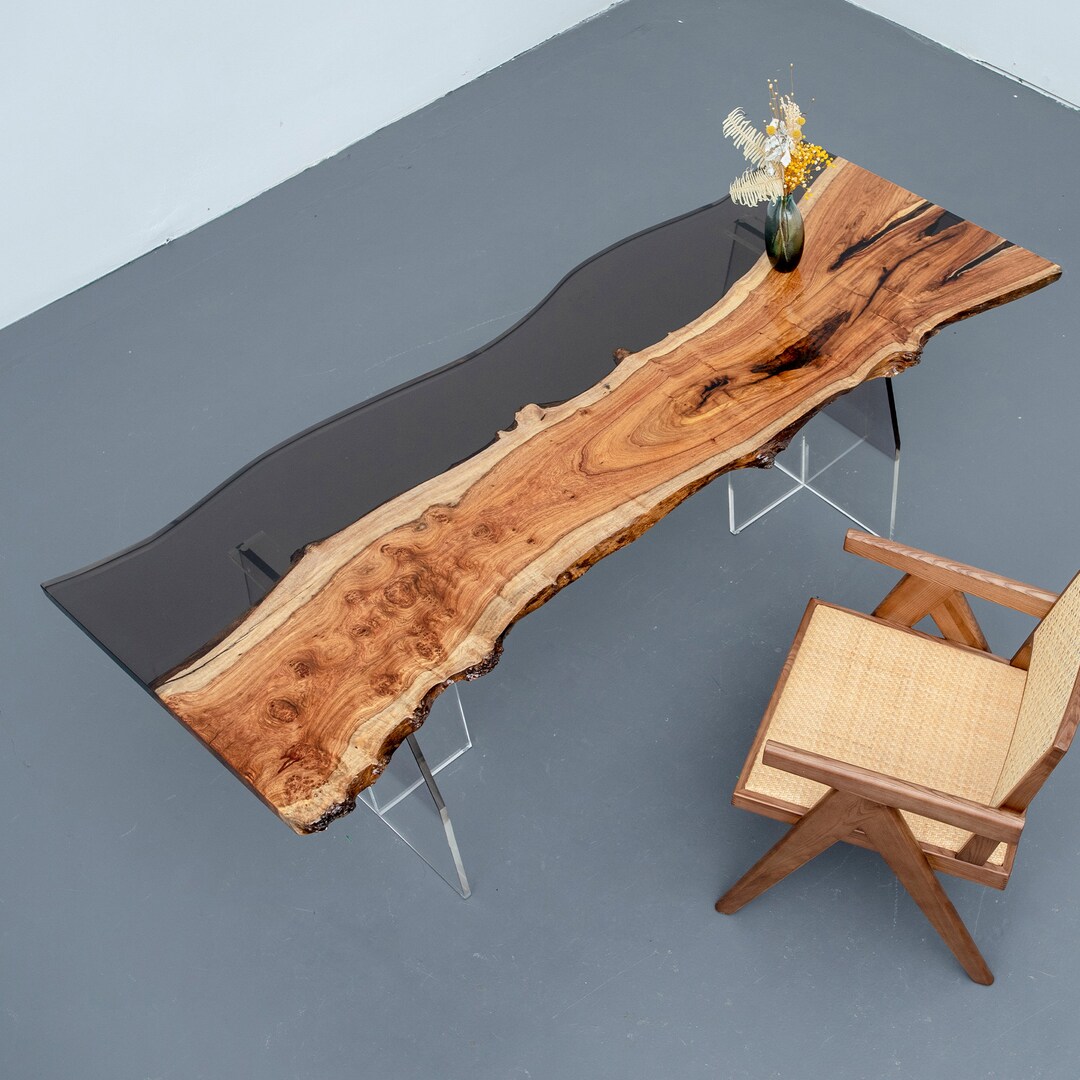 Mid Century Modern Live Edge Table Custom Table Epoxy Dining Etsy