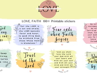 100+ God&#39;s Love, Faith, Bible Verse Printable Digital Stickers | PNG | SVG | PDF Cropped and Bleed|