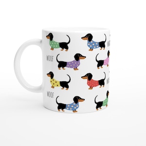 cute dachshund with sweater ceramic mug, dachshund, Teckel